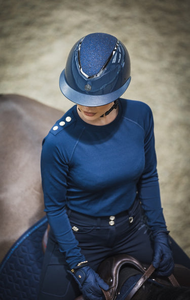 Buy Charles Owen EQX Kylo Navy Gloss & Pewter Sparkly Wide Peak Adjustable Riding Hat | Online for Equine