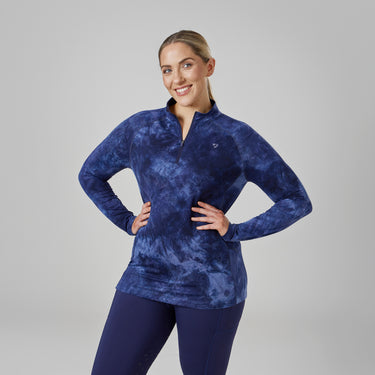 Buy the Shires Aubrion Revive Ladies Navy Tie Dye Long Sleeve Base Layer | Online For Equine 