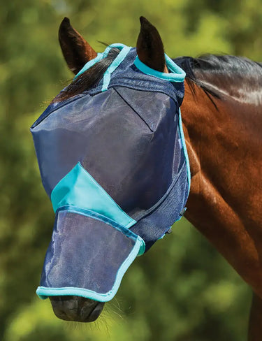 Buy the Weatherbeeta Navy/Turquoise ComFiTec Deluxe Fine Mesh Mask With Nose | Online For Equine 