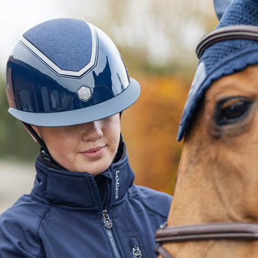 Buy Charles Owen EQX Kylo Navy Gloss & Pewter Sparkly Wide Peak Adjustable Riding Hat | Online for Equine