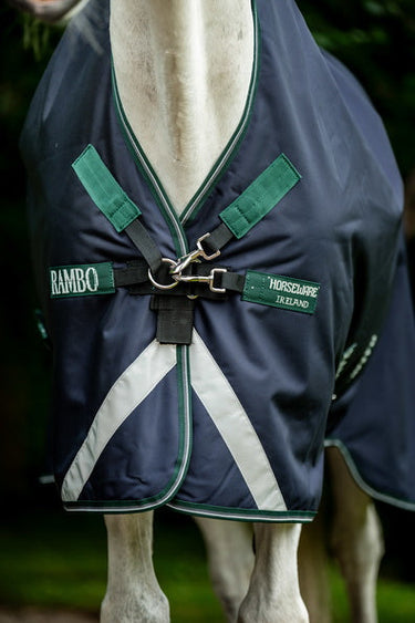 Horseware Ireland Rambo 1680D Wug Turnout Rug 200G Navy / Hunter Green & Silver| Online For Equine
