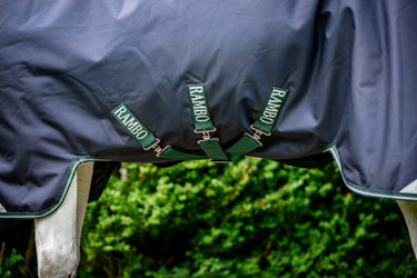 Horseware Ireland Rambo 1680D Wug Turnout Rug 200G Navy / Hunter Green & Silver| Online For Equine