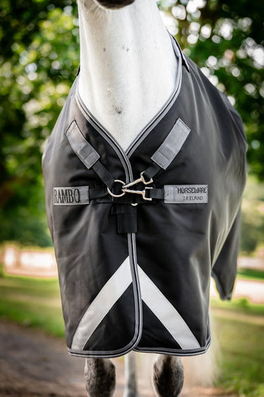 Horseware Ireland Rambo 1680D Turnout Rug 250G Vl Black / Thunderstorm Grey & Silver| Online For Equine
