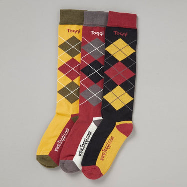 Toggi Argyle Long Riding Socks (3 Pack)-One Size (UK 4-8)-Mixed
