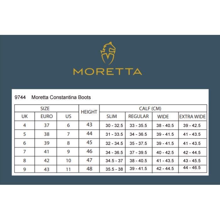 Shires Moretta Constantina Ladies Riding Boot Size Guide | Online for Equine