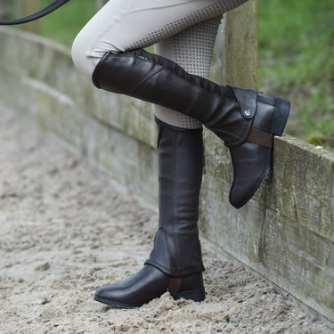 Dublin Black/Patent Piping Stretch Fit Half Chaps