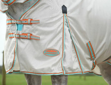 Buy the WeatherBeeta Beige/Turquoise/Orange ComFiTec Essential Mesh II Combo Neck Fly Rug | Online For Equine
