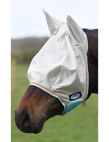 Buy the Weatherbeeta Beige/Turquoise/Orange ComFiTec Essential Mesh Mask | Online For Equine 