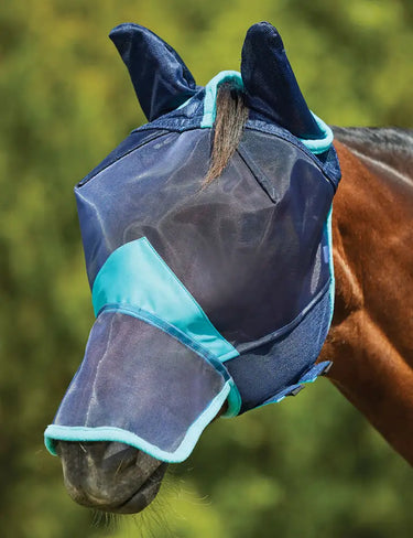 Buy WeatherBeeta Navy/Turquoise ComFiTec Deluxe Durable Mesh Mask With Ears & Nose| Online for Equine