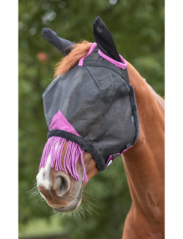 Buy WeatherBeeta Black/Purple ComFiTec Deluxe Durable Mesh Mask With Ears & Tassels| Online for Equine