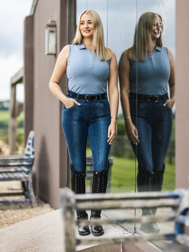 Buy Le Mieux SS23 Ladies Sleeveless Polo Shirt Denim | Online for Equine
