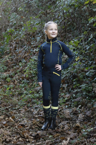 Hy Equestrian Stella Children's Riding Tights Navy/ Yellow