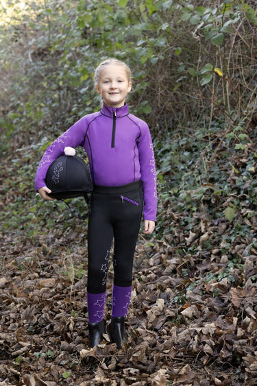Hy Equestrian Stella Children's Riding Tights Purple/Lilac/Black