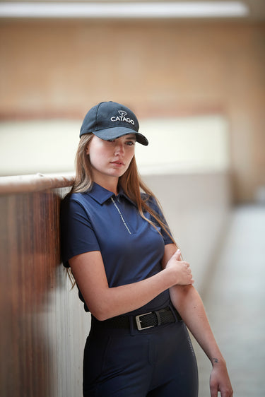 Buy Catago Ladies Navy Nash Zip Neck Short Sleeved Polo | Online for Equine