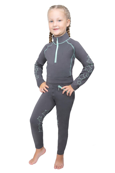 Hy Equestrian Stella Children's Riding Tights Charcoal/ Mint