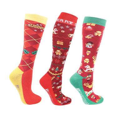 Hy Equestrian Christmas Cross Stitch Socks (Pack of 3)