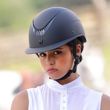 Buy Karben Black Silver Elisa Ellipse Wide Peak Matt Adjustable Riding Hat | Online for Equine