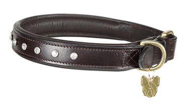 Digby & Fox Diamante Leather Dog Collar-Brown-XX Large