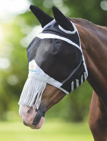 Buy the Shires Black Fine Mesh Fly Mask with Ears & Nose Fringe | Online for Equine