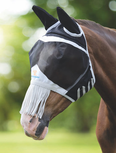 Shires Black FlyGuard Pro Fine Mesh Fly Mask with Ears & Nose Fringe
