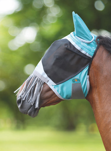 Shires Green Deluxe Fly Mask with Ears & Nose Fringe