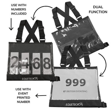Equetech Black Unisex Eventing Hybrid Cross Country Number Bib + Numbers