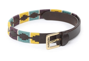 Shires Purple / Dark Green / Yellow Aubrion Drover Skinny Polo Belt
