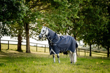 Horseware Ireland Rambo 1680D Plus Turnout Rug 100G Navy / Thunderstorm Grey & Silver