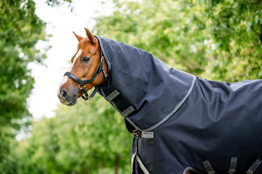 Horseware Ireland Rambo 1680D Turnout Rug Hood 0G Navy / Thunderstorm Grey & Silver