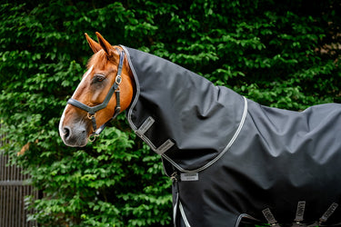 Horseware Ireland Rambo 1680D Turnout Rug Hood 0G Black / Thunderstorm Grey & Silver