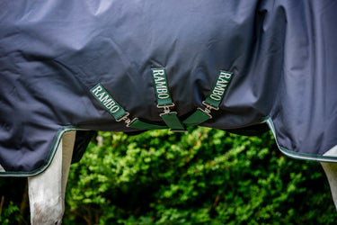 Horseware Ireland Rambo 1680D Wug Turnout Rug 200G Navy / Hunter Green & Silver