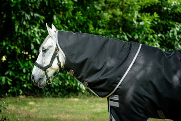 Horseware Ireland Amigo 1200D Turnout Rug Hood 0G Black / Titanium Grey & Silver