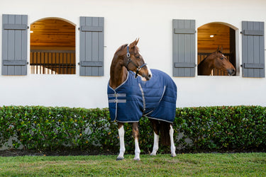 Horseware Ireland Rambo Stable Rug 100G Navy / Thunderstorm Grey & Silver