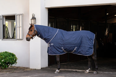 Horseware Ireland Rhino Stable Rug Hood 200G Navy / Titanium Grey & Classic Blue