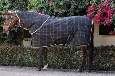 Horseware Ireland Rhino Stable Rug Hood 100G Blk / Grey / White Chk & Grey