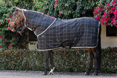 Horseware Ireland Rhino Stable Rug Hood 100G Blk / Grey / White Chk & Grey