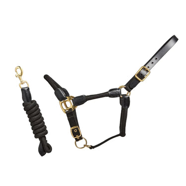 Cameo Equine Black Rope Leather Headcollar And Leadrope| Online For Equine