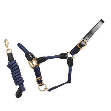 Cameo Equine Navy Rope Leather Headcollar And Leadrope| Online For Equine