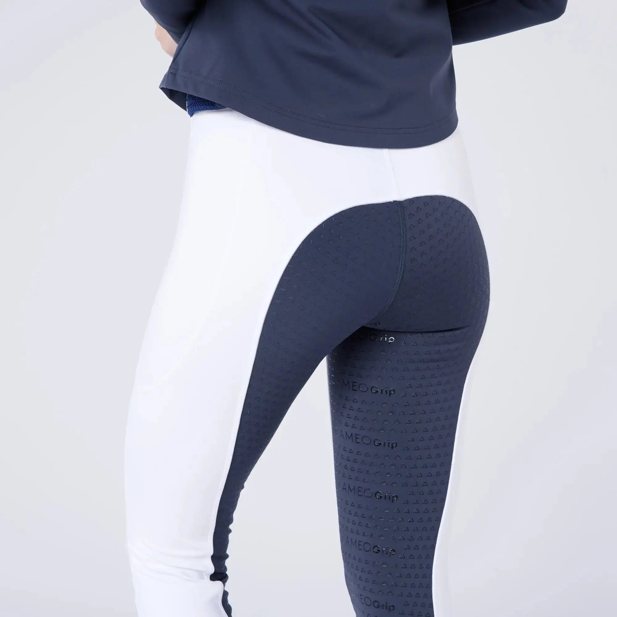 White Riding Kit Cameo Equine White/Navy Seat Junior Ecodry Riding Tight