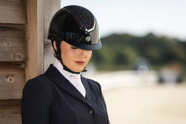 Buy Charles Owen EQX Kylo Black Gloss & Chrome Crystal Adjustable Riding Hat| Online for Equine