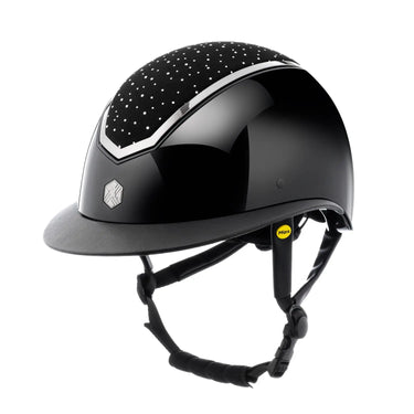 Buy Charles Owen EQX Kylo Black Gloss & Chrome Crystal Wide Peak MIPS Adjustable Riding Hat| Online for Equine