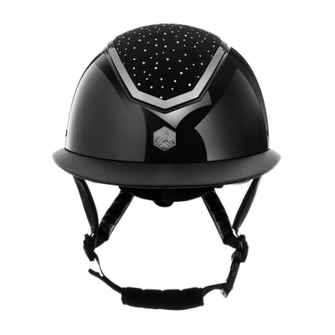 Buy Charles Owen EQX Kylo Black Gloss & Chrome Crystal Wide Peak MIPS Adjustable Riding Hat| Online for Equine