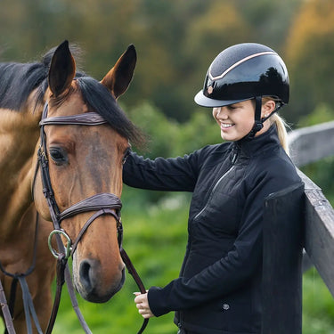 Buy Charles Owen EQX Kylo Black Gloss & Rose Gold Sparkly Adjustable Riding Hat| Online for Equine