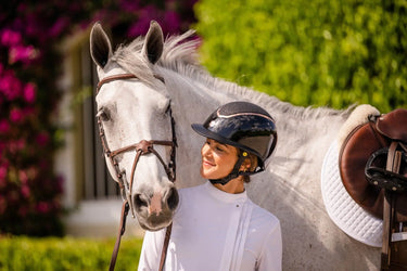 Buy Charles Owen EQX Kylo Black Gloss & Rose Gold Sparkly Wide Peak MIPS Adjustable Riding Hat| Online for Equine