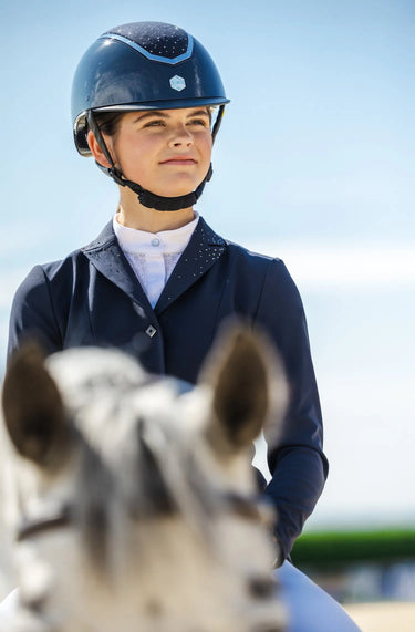 Buy Charles Owen EQX Kylo Navy Gloss & Silver Crystal MIPS Adjustable Riding Hat| Online for Equine