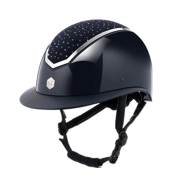 Buy Charles Owen EQX Kylo Navy Gloss & Silver Crystal Wide Peak Adjustable Riding Hat| Online for Equine