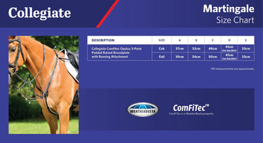 Size Guide Collegiate ComFiTec Opulux 3-Point Padded Raised Breastplate (Running Attachment) | Online for Equine