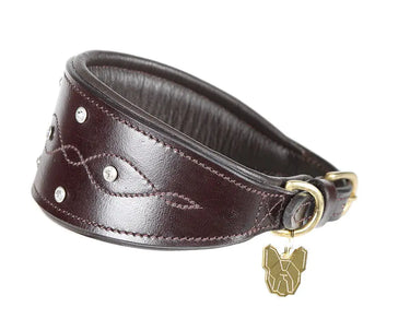 Buy Digby & Fox Diamante Leather Greyhound Collar-Brown-Small| Online for Equine