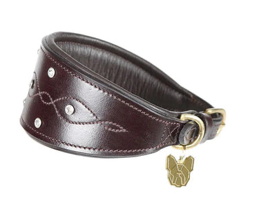 Buy Digby & Fox Diamante Leather Greyhound Collar-Brown-Small| Online for Equine