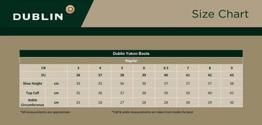 Dublin Yukon Lace Waterproof Country Boots Size Guide | Online for Equine
